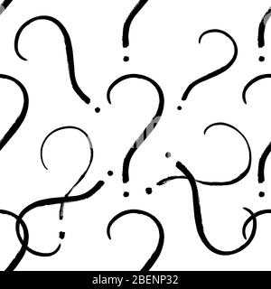 Question marks, conceptual vector seamless pattern in black and white, hand drawn in ink Stock Vector