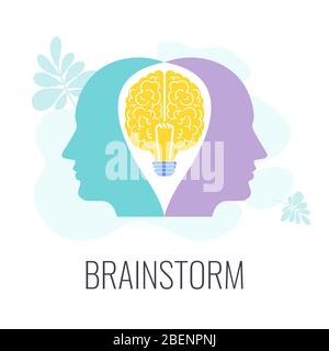 Brainstorming. Two heads, one brain. Creative technique for generating ideas Stock Vector