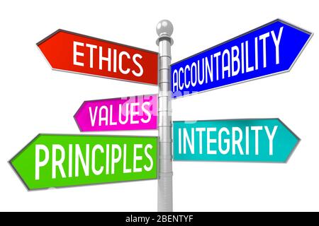 3D signpost - business ethics concept Stock Photo