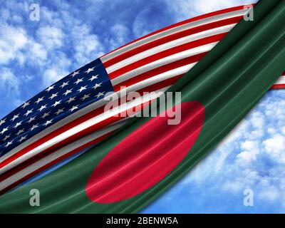 flag of America with Bangladesh flag on sky background Stock Photo