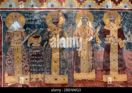 Frescoes at the North wall of the Georgian Orthodox Church of the Virgin,  Gelati Monastery complex, Kutaisi, Georgia Stock Photo