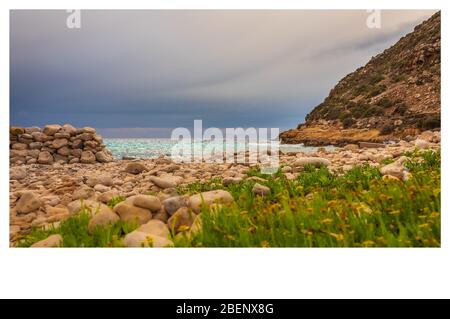 Incredible view of the best beach in Lampedusa, a paradise island south of Sicily, part of Pelagie islands Stock Photo