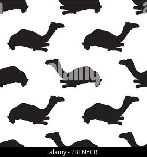 Vector seamless pattern with black camel silhouettes on white background Stock Vector