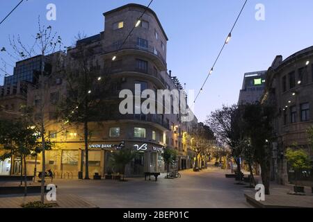 Ben Yehuda a major pedestrian street in Jerusalem is seen empty in the evening during the outbreak of the coronavirus disease (COVID-19) in Israel Stock Photo