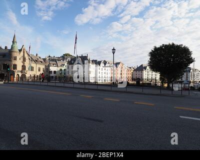 Old town from bridge in european Alesund city in Norway Stock Photo