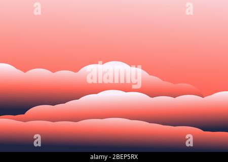 3D clouds. Modern vector illustration. The sky gradient. Sunset, sunrise. Blue, red. Stock Vector