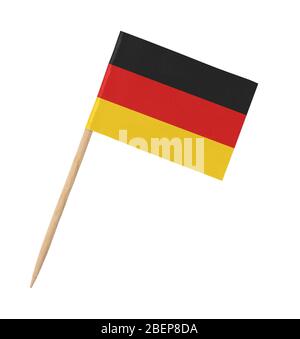 Small paper German flag on wooden stick, isolated on white Stock Photo
