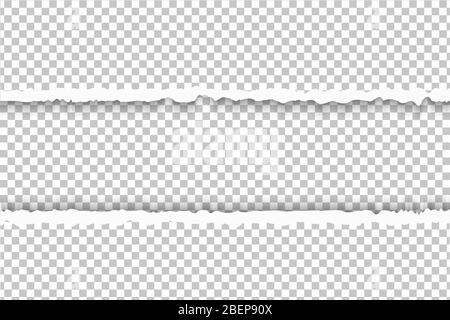 Torn paper with ripped edges. Squared ripped horizontal grey paper with empty spase for text. Rip tear white banner template. Stock Vector