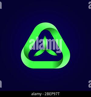 Abstract triangle green leaf logo. Green triangular eco recycle icon. Ecology, technology, bio style templates design. Stock - Vector illustration. Stock Vector
