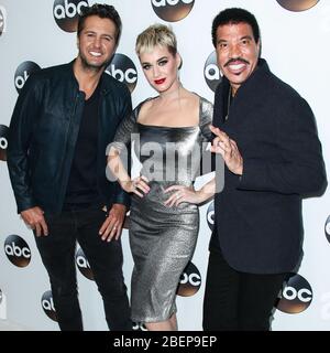 Pasadena, United States. 14th Apr, 2020. (FILE) ABC Plots Remote Live Shows For 'American Idol' Following Coronavirus COVID-19 Pandemic Production Shutdown. PASADENA, LOS ANGELES, CALIFORNIA, USA - JANUARY 08: 'American Idol' Judges Luke Bryan, Katy Perry and Lionel Richie arrive at the Disney ABC Television Group Hosts TCA Winter Press Tour 2018 held at The Langham Huntington Hotel on January 8, 2018 in Pasadena, Los Angeles, California, United States. (Photo by Xavier Collin/Image Press Agency) Credit: Image Press Agency/Alamy Live News Stock Photo