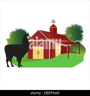green field with lamma animal for your farm logo design vector illustrations Stock Vector