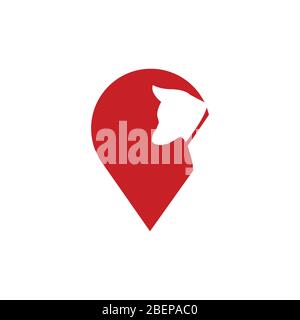 dog head logo for search pet company with pin point location for pet shop veterinary and pet app Stock Vector