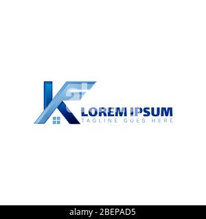 initial F & K letter graphic concept blend with roof and window symbol Stock Vector