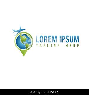 idea and inspirations of aeroplane icon globe with stylish shape for travel agency logo company Stock Vector