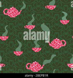 decorative vintage teapots and cups seamless vector pattern Stock Vector