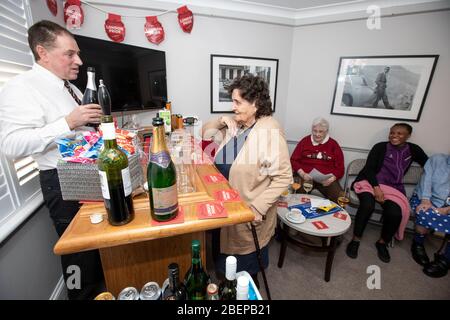 Care home which has opened a pub for residents, one of several care homes who now provide a bar area for the elderly residents, England, UK Stock Photo