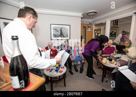 Care home which has opened a pub for residents, one of several care homes who now provide a bar area for the elderly residents, England, UK Stock Photo