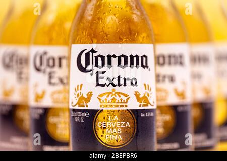 Cologne, Deutschland. 14th Apr, 2020. Bottles of the Corona Extra beer brand, the production of which the Mexican brewery temporarily ceased during the corona crisis | usage worldwide Credit: dpa/Alamy Live News Stock Photo