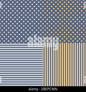 Set of four seamless patterns . Striped and dots patterns in pastel colors Stock Vector