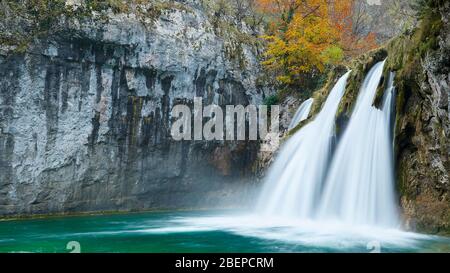 Waterfall on the River Korana, as it flows through limstone gorge. Plitvice Lakes National Park, Croatia, November, 2015. Stock Photo