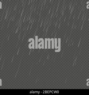 Rain isolated realistic anglewise effect. Transparent nature rainfall template. EPS 10 Stock Vector