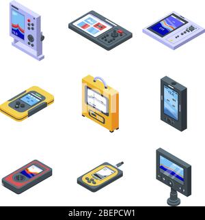 Echo sounder icons set, isometric style Stock Vector