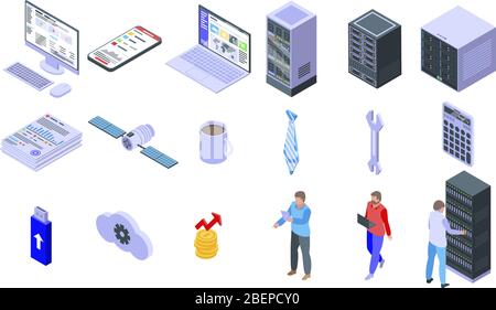 IT administrator icons set, isometric style Stock Vector