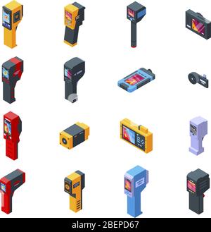 Thermal imager icons set, isometric style Stock Vector