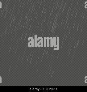 Rain isolated realistic anglewise effect. Transparent nature rainfall template. EPS 10 Stock Vector