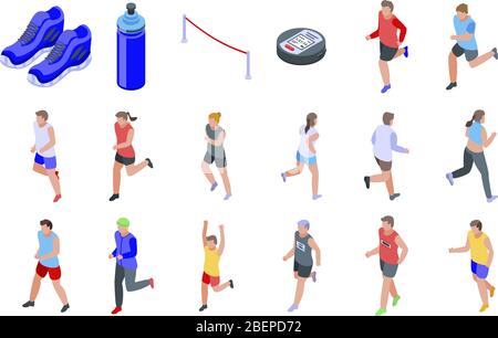 Running icons set, isometric style Stock Vector