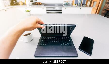 Started teleworking day at home during the Coronavirus in 2020 Stock Photo