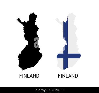 Silhouette of Finland black color and colored in National Flag - Vector illustrations isolated on white Stock Vector