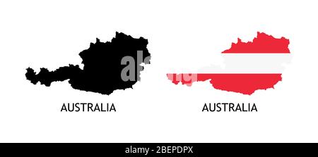 Silhouette of Austria black color and colored in National Flag - Vector illustrations isolated on white Stock Vector