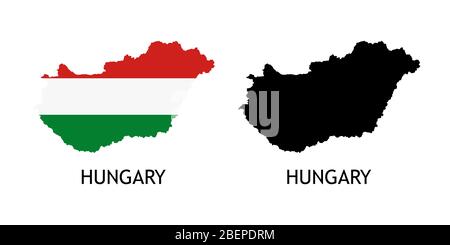 Silhouette of Hungary black color and colored in National Flag - Vector illustrations isolated on white Stock Vector