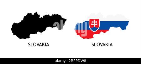 Silhouette of Slovakia black color and colored in National Flag - Vector illustrations isolated on white Stock Vector