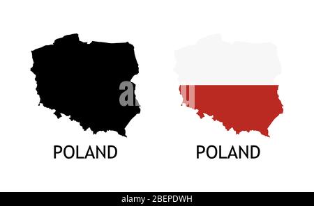 Silhouette of Poland black color and colored in National Flag - Vector illustrations isolated on white Stock Vector