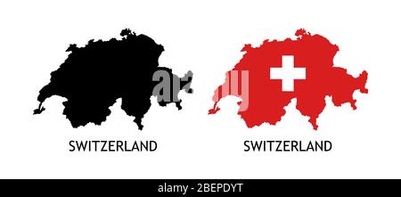 Silhouette of Switzerland black color and colored in National Flag - Vector illustrations isolated on white Stock Vector