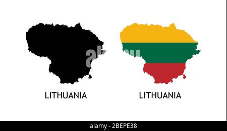 Silhouette of Lithuania black color and colored in National Flag - Vector illustrations isolated on white Stock Vector
