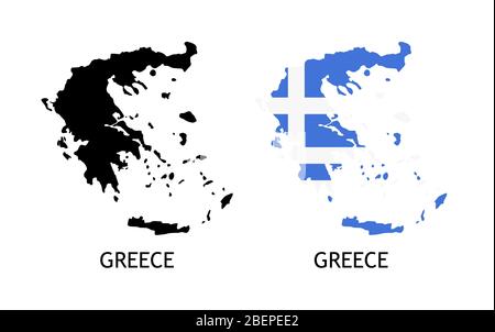 Silhouette of Greece black color and colored in National Flag - Vector illustrations isolated on white Stock Vector