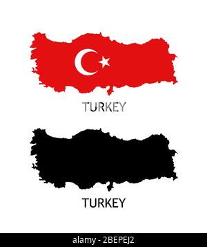 Silhouette of Turkey black color and colored in National Flag - Vector illustrations isolated on white Stock Vector