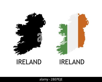 Silhouette of Ireland black color and colored in National Flag - Vector illustrations isolated on white Stock Vector