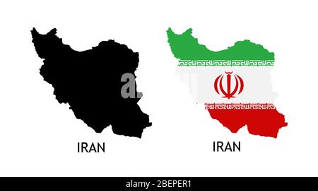 Silhouette of Iran black color and colored in National Flag - Vector illustrations isolated on white Stock Vector