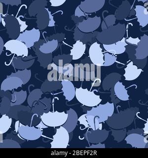 Seamless umbrella pattern on dark blue background. Vector image Stock Vector