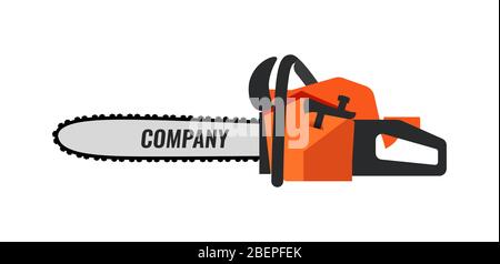 Chainsaw icon illustration for Retail Company or Timber Professional Service. Flat image isolated on white. Stock Vector