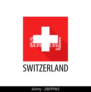 Flag of Switzerland. Vector flat swiss national flag square shape isolated on white with caption. Stock Vector