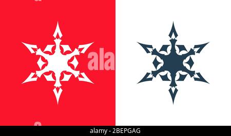 Snowflakes icon set isolated on red and white background. Vector Christmas Symbols for decoration of Greeting card, Gifts. Creative style sign. Stock Vector