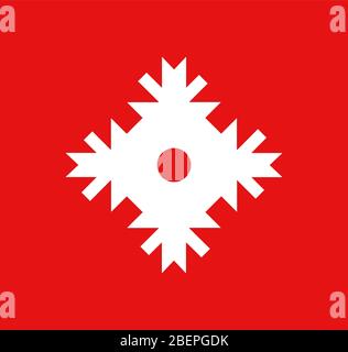 Vector Snowflake icon white color on red background. Style graphic illustration. Stock Vector