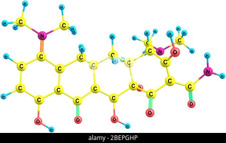 Minocycline or Minocin is a long-acting antibiotic used to treat infections such as Lyme disease, Anthrax, Bubonic Plague, Syphilis and Cholera Stock Photo