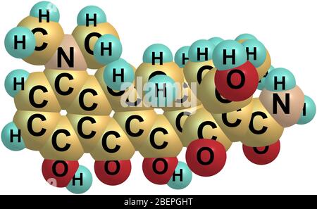 Minocycline or Minocin is a long-acting antibiotic used to treat infections such as Lyme disease, Anthrax, Bubonic Plague, Syphilis and Cholera Stock Photo