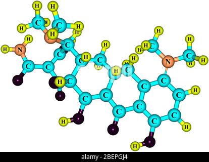 Minocycline or Minocin is a long-acting antibiotic used to treat infections such as Lyme disease, Anthrax, Bubonic Plague, Syphilis and Cholera Stock Photo